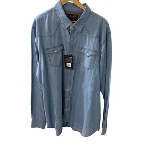 Wrangler Retro Denim Shirt Size 3XLT Western Pearl Snap Long Sleeve Rancher NWT